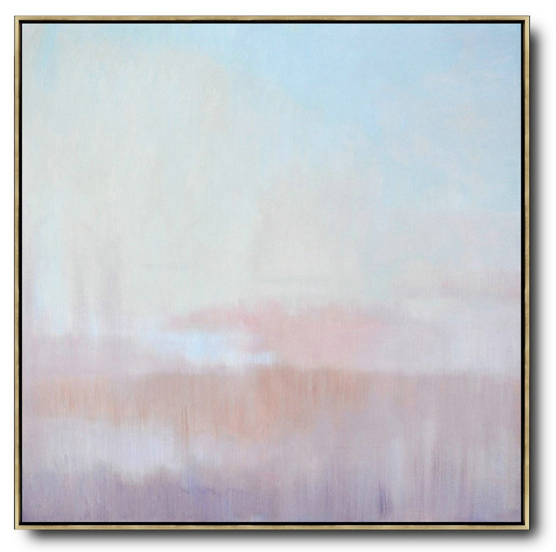 Extra Large Acrylic Painting On Canvas,Abstract Landscape Oil Painting,Original Art Acrylic Painting,Sky Blue,Pink,Light Yellow